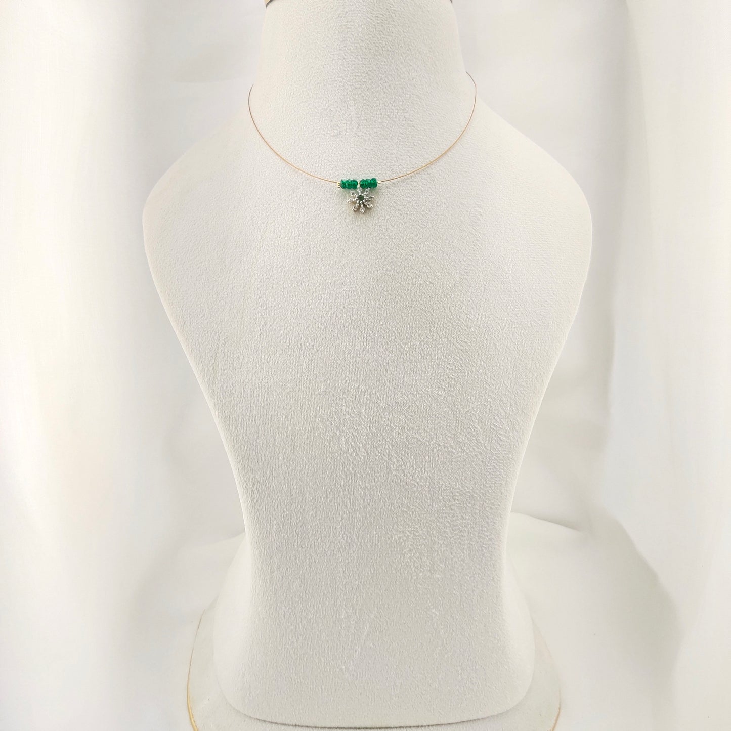 Flower pendant with green beads invisible chain