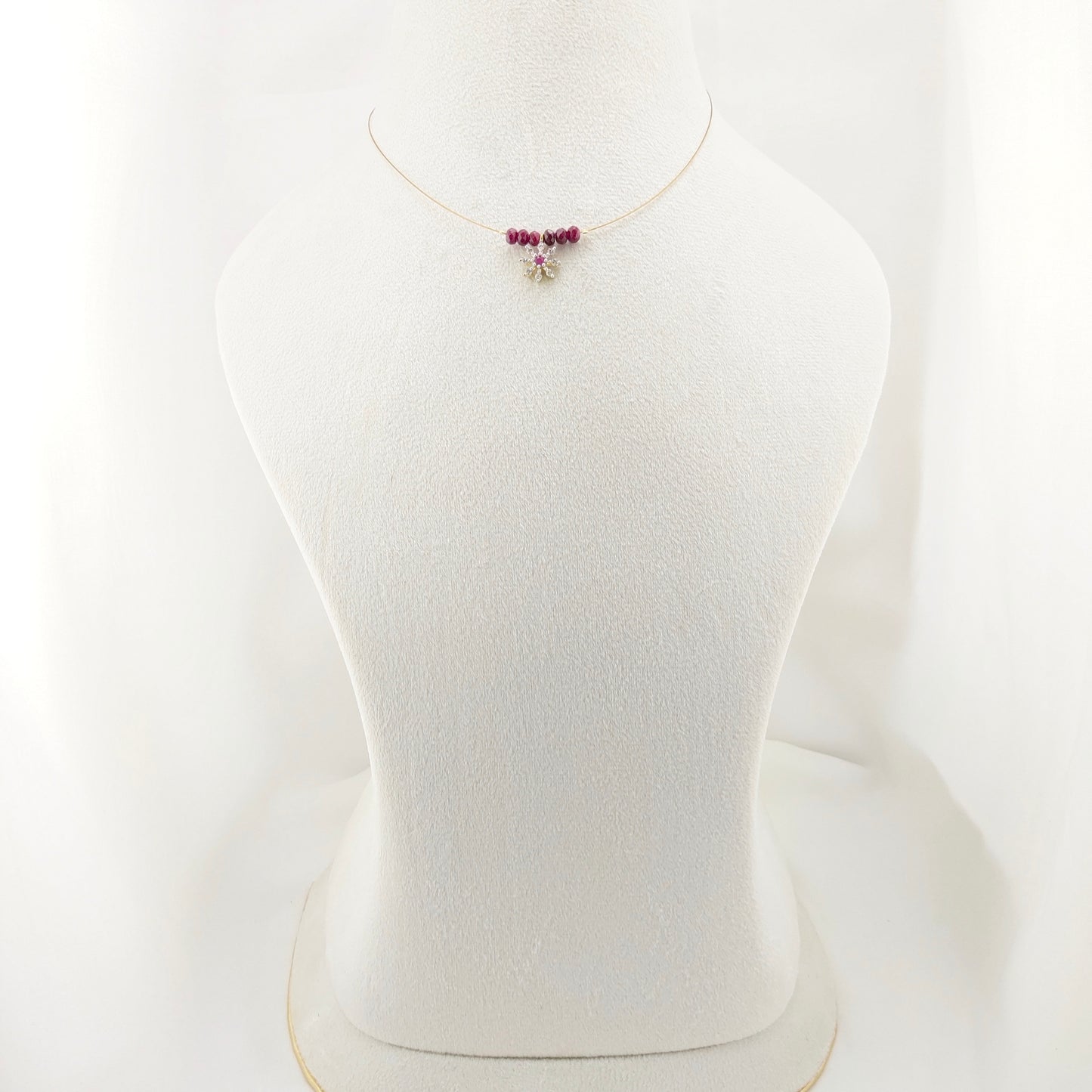 Pink stone flower pendant invisible chain