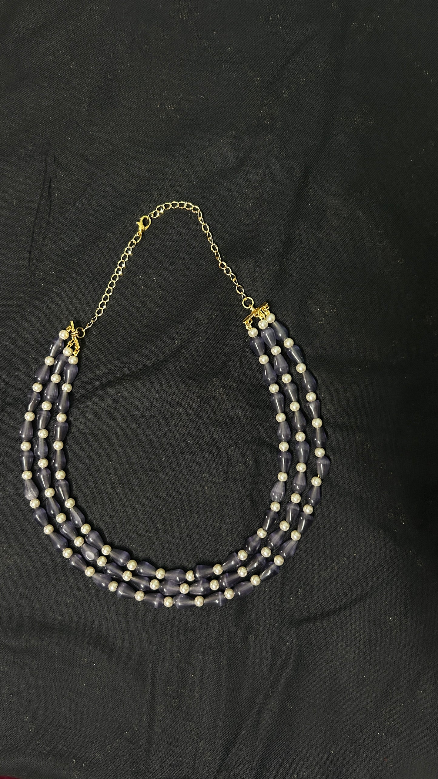 Three layer drop shape Purple cat-eye beaded neckalce