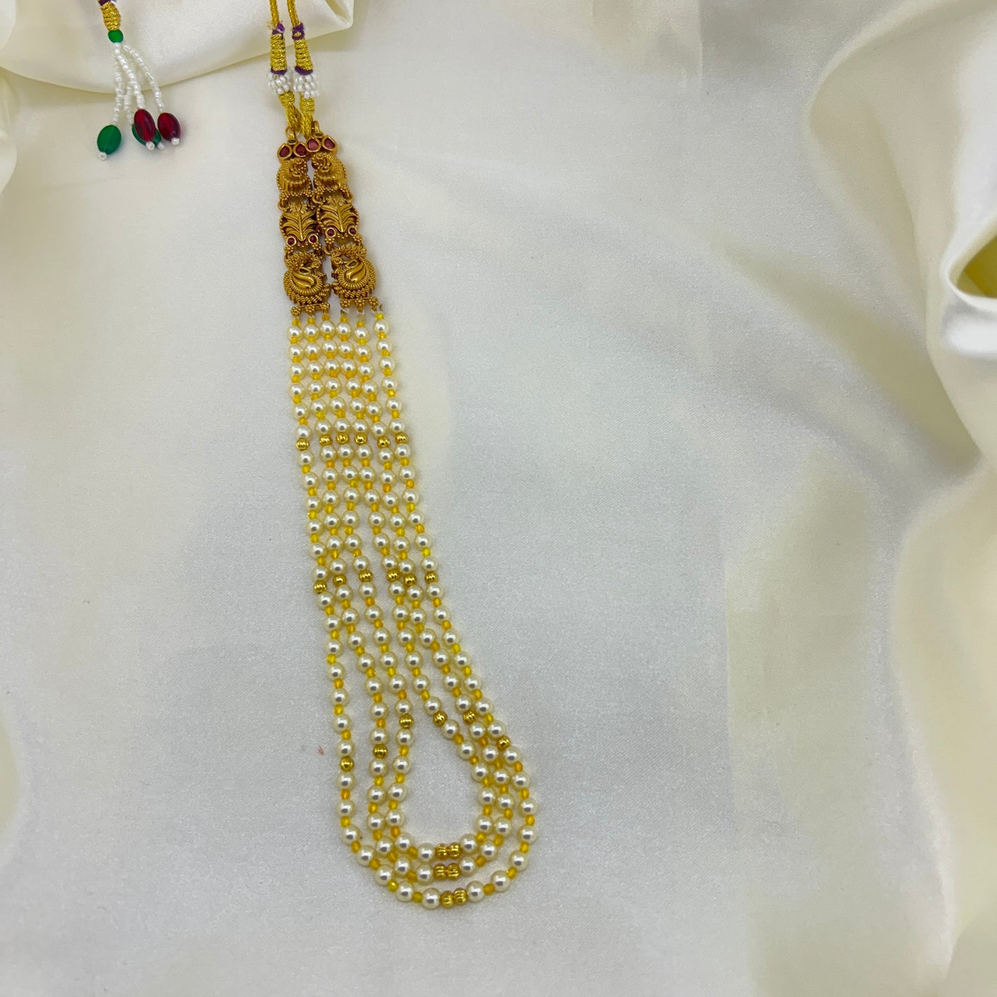 Beautiful Three layer pearl necklace with two long side pendants