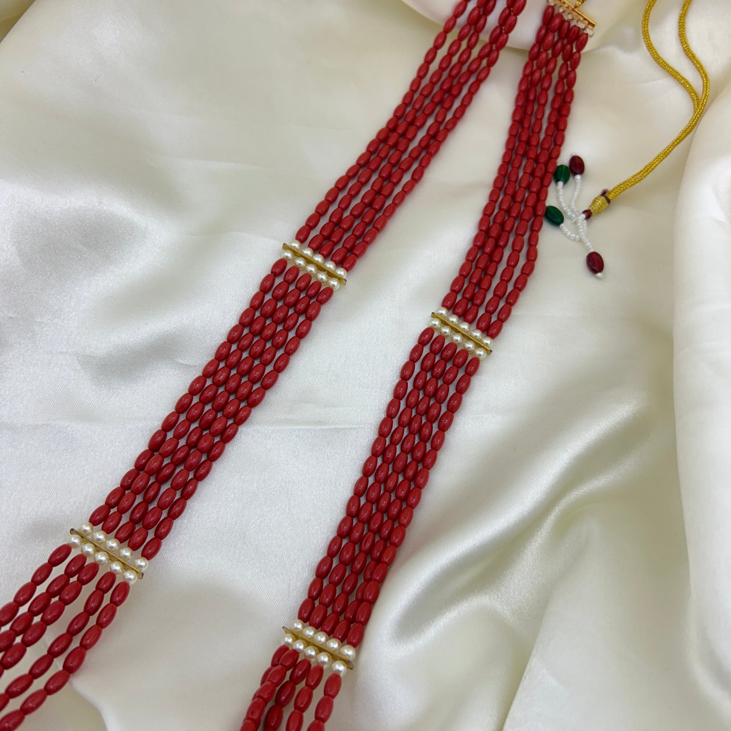 Royal Extra-Long Coral Haara with Gandaberunda Jadau-Kundan Pendant
