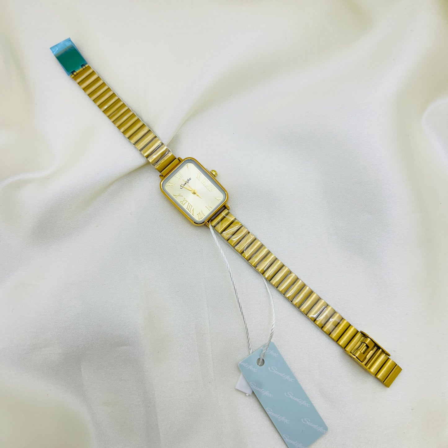 Golden Tone Rectangle dial staineless steel watch