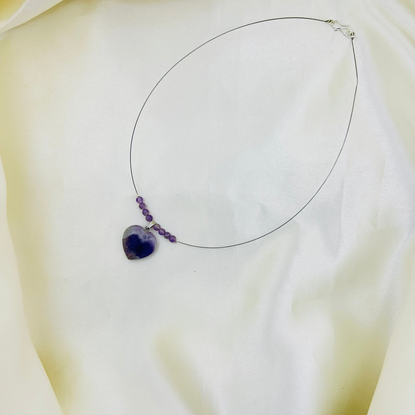 Floating Amethyst Heart Necklace | Invisible Chain Gemstone Neckpiece