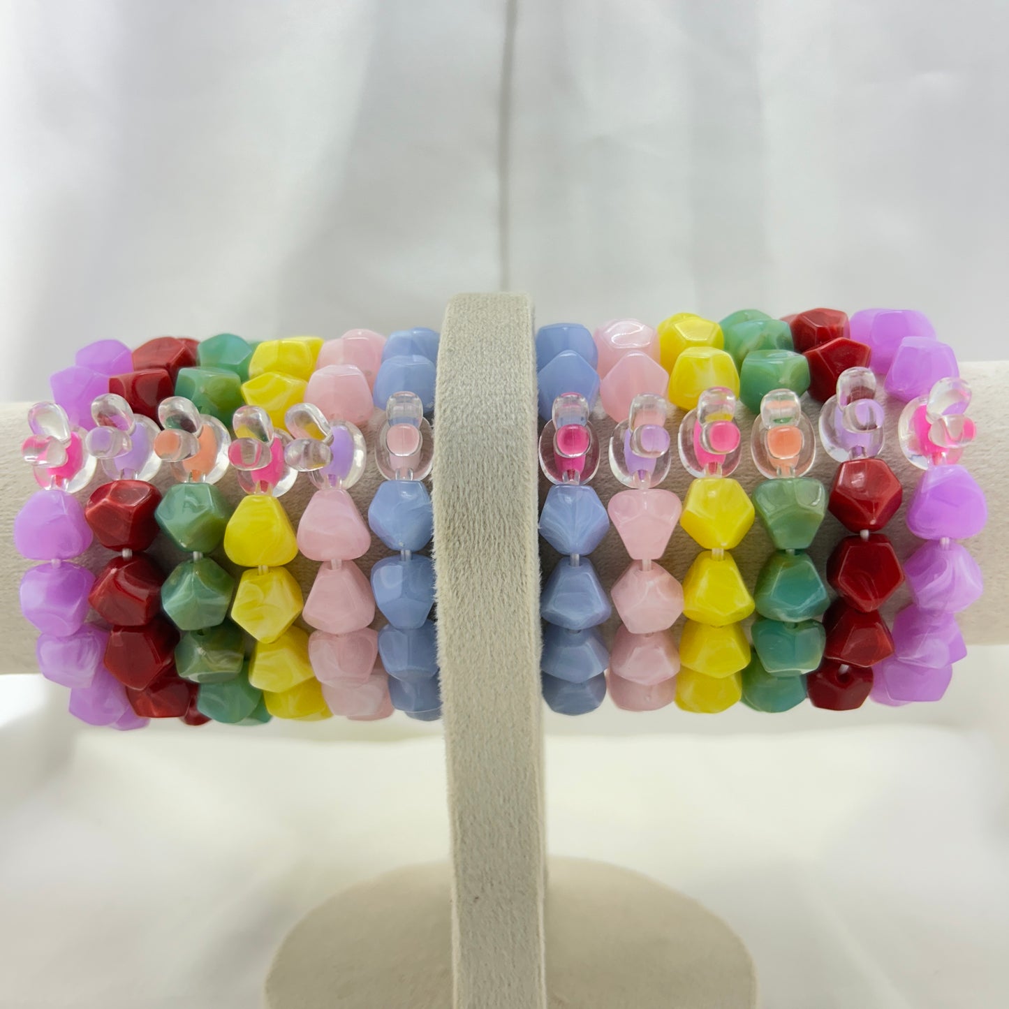 Purple beaded bracelet with a contrast bunny bead