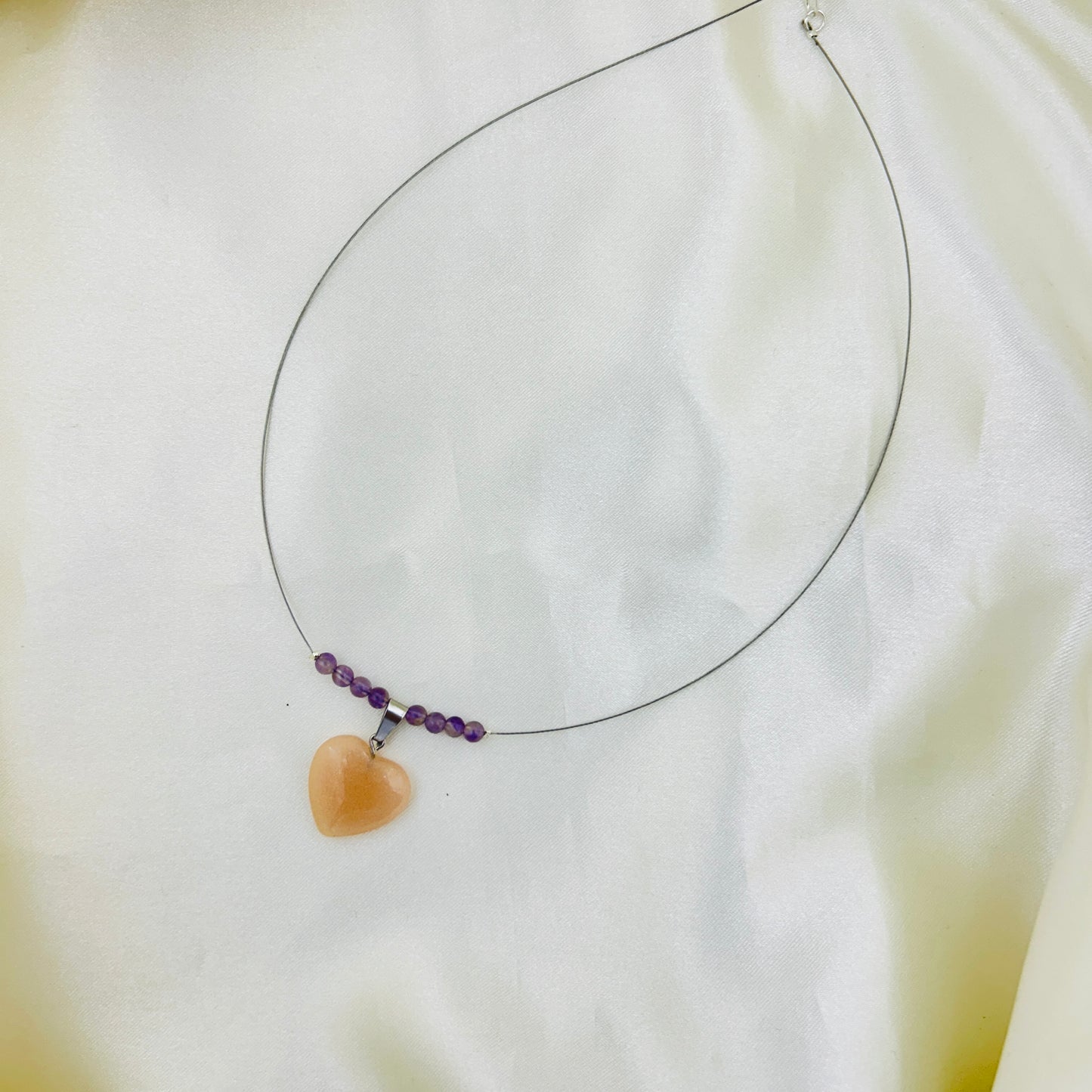 Floating Rose Quartz Heart Necklace | Invisible Chain Gemstone Neckpiece