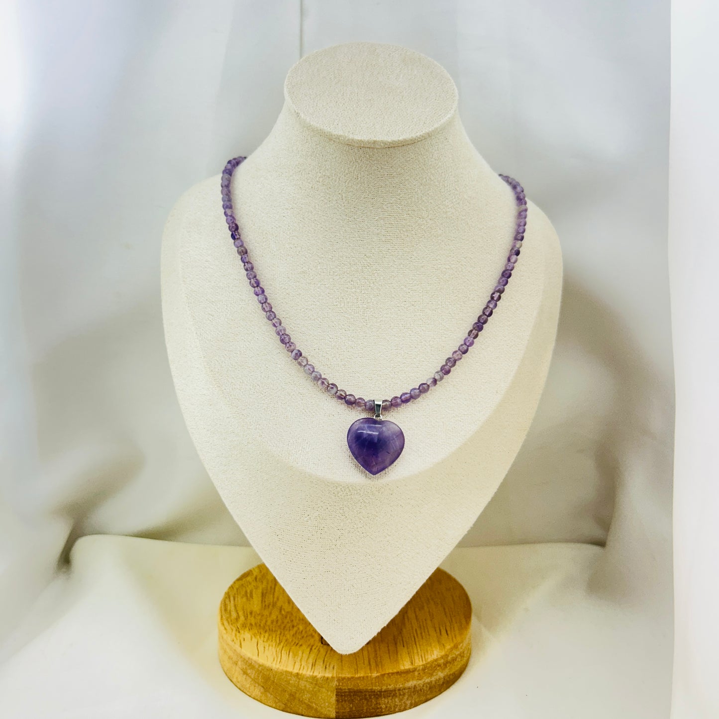Handcrafted Amethyst Heartstone Necklace | Natural Amethyst Bead Neckpiece
