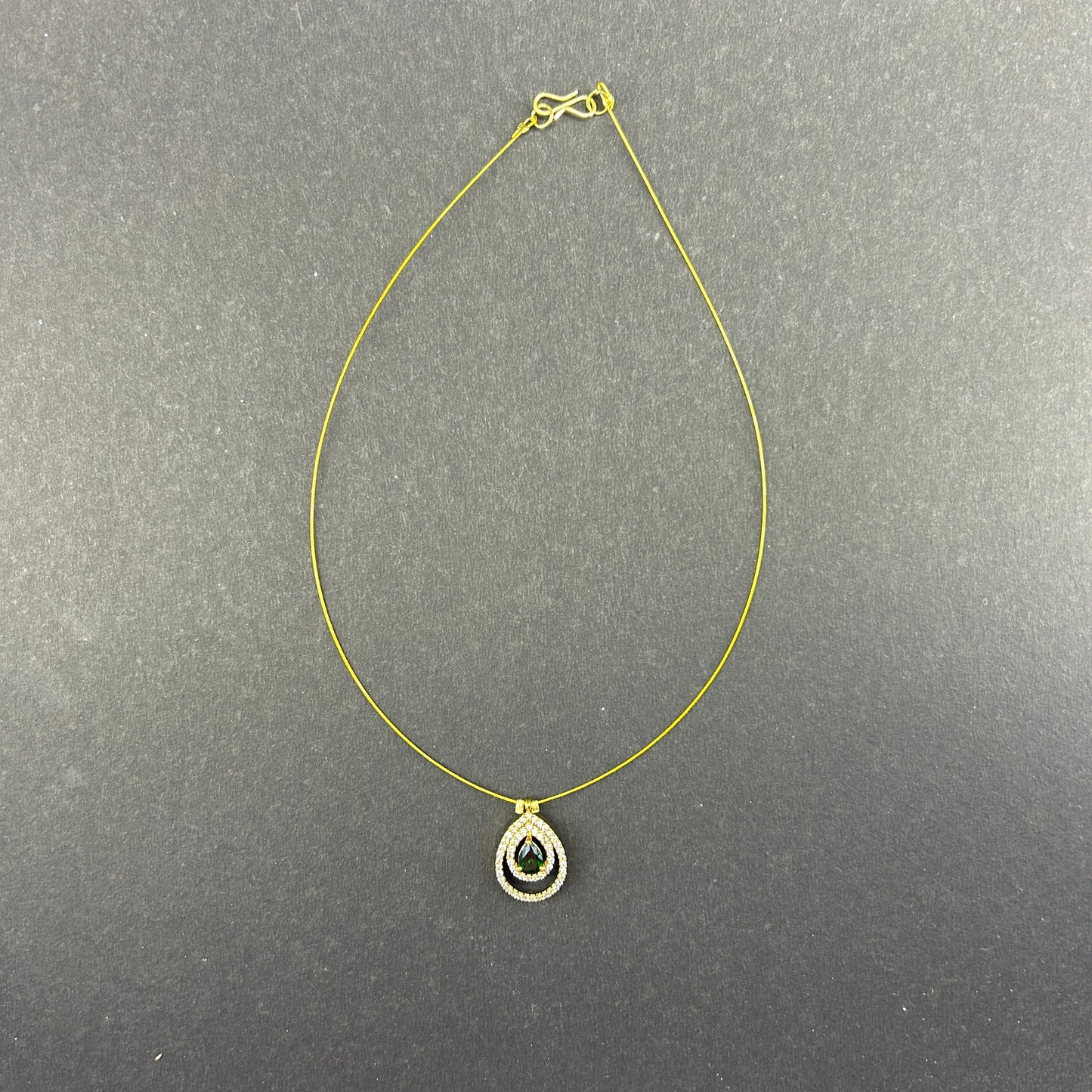 Green stone double drop pendant invisible chain