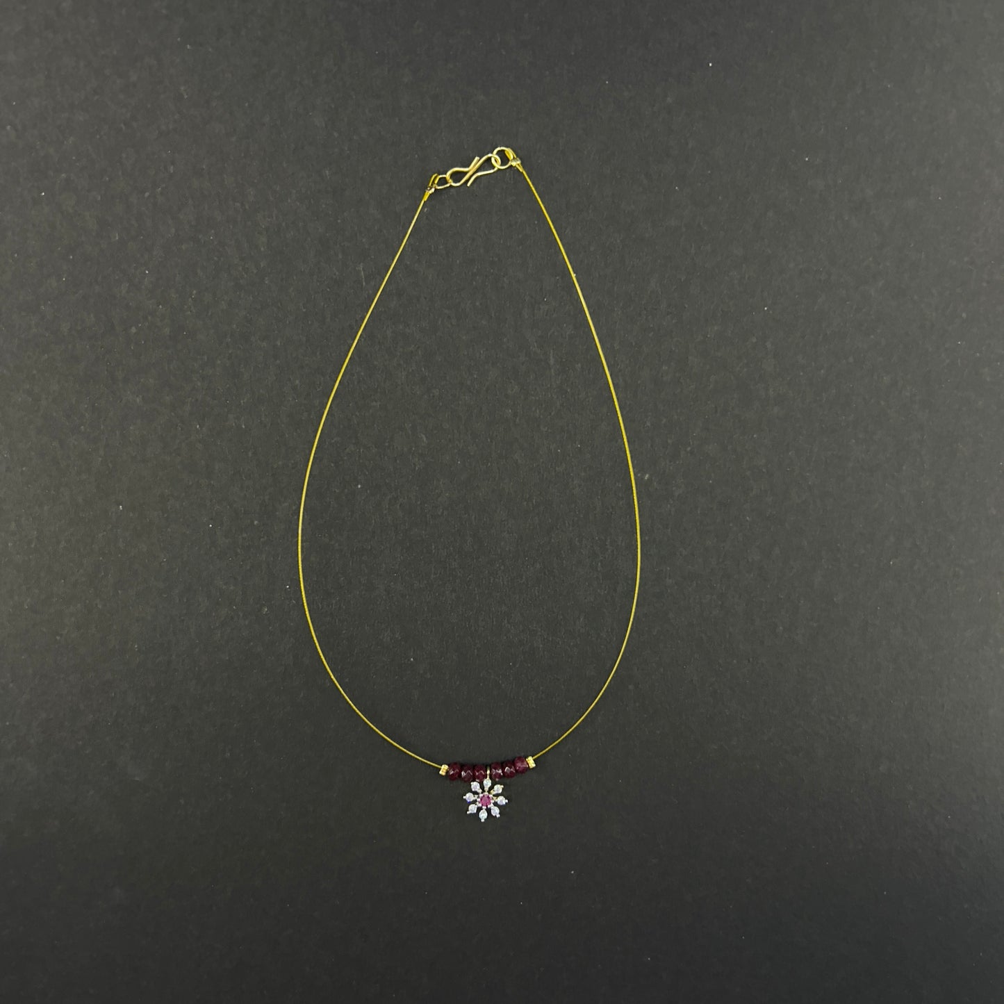 Pink stone flower pendant invisible chain