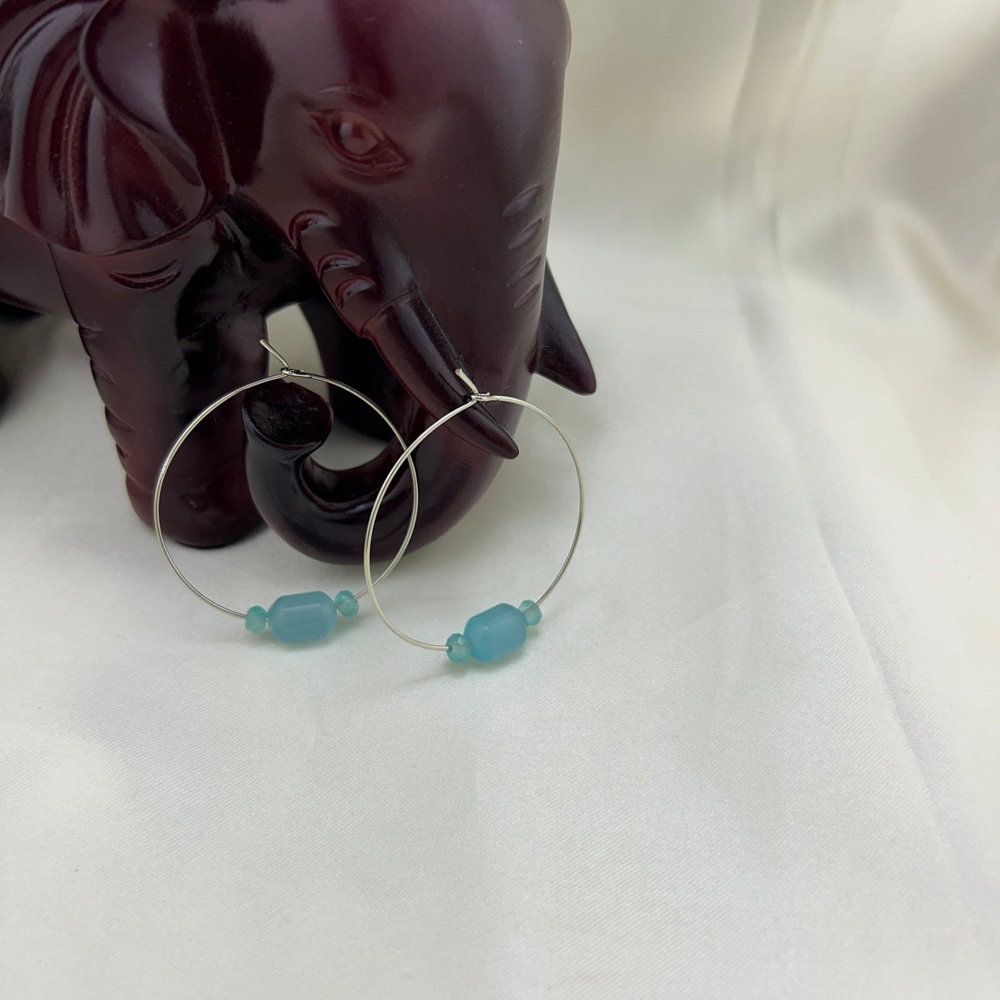 Blue cat eye beaded hoops
