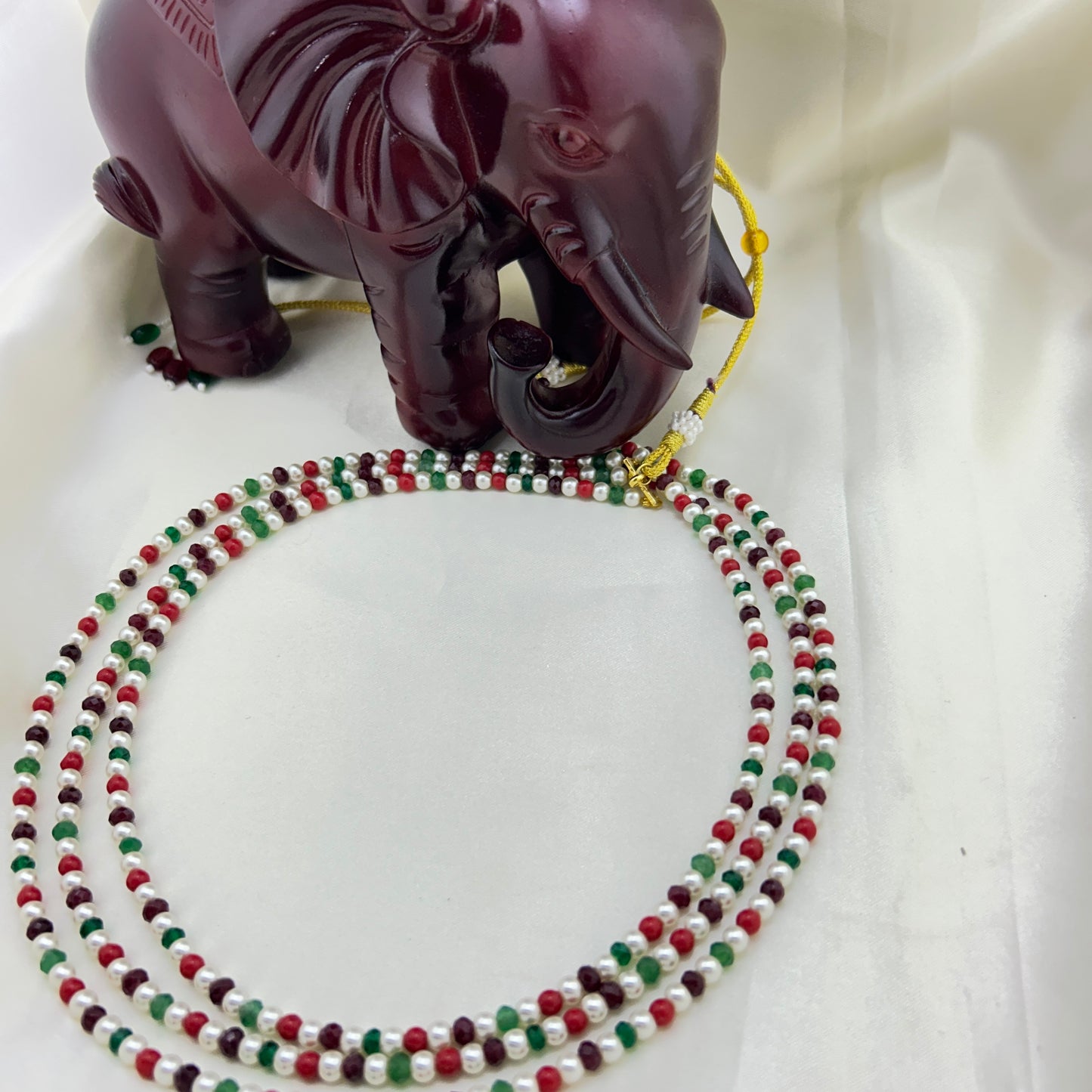 Three layered multicolor beaded necklace