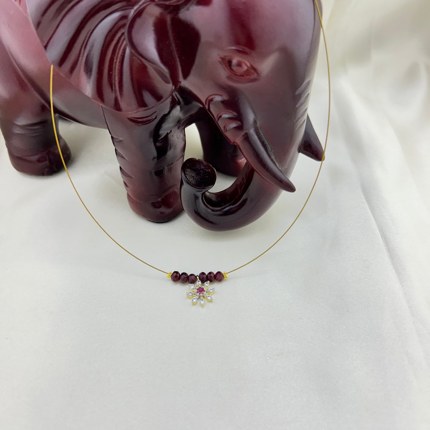Pink stone flower pendant invisible chain