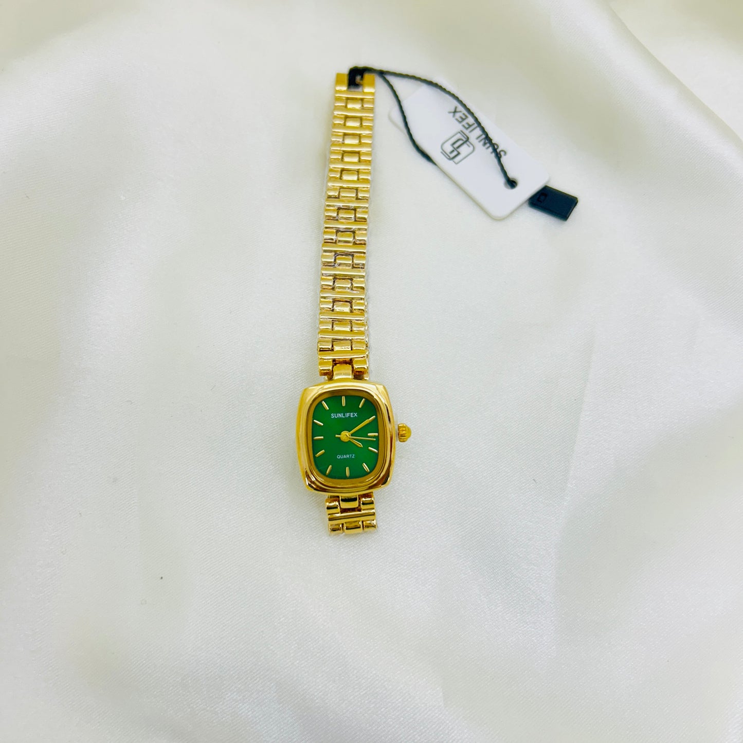 Emerald Green Dial Watch | Gold Strap Women's Watch