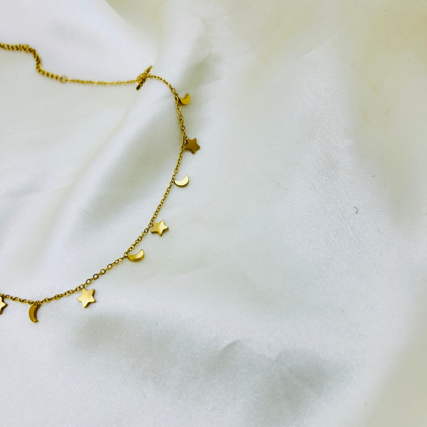 Star and moon around demifine necklace