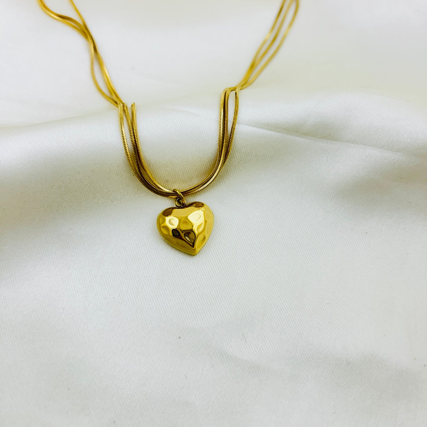 Three layered chain with single heart pendant demifine necklace