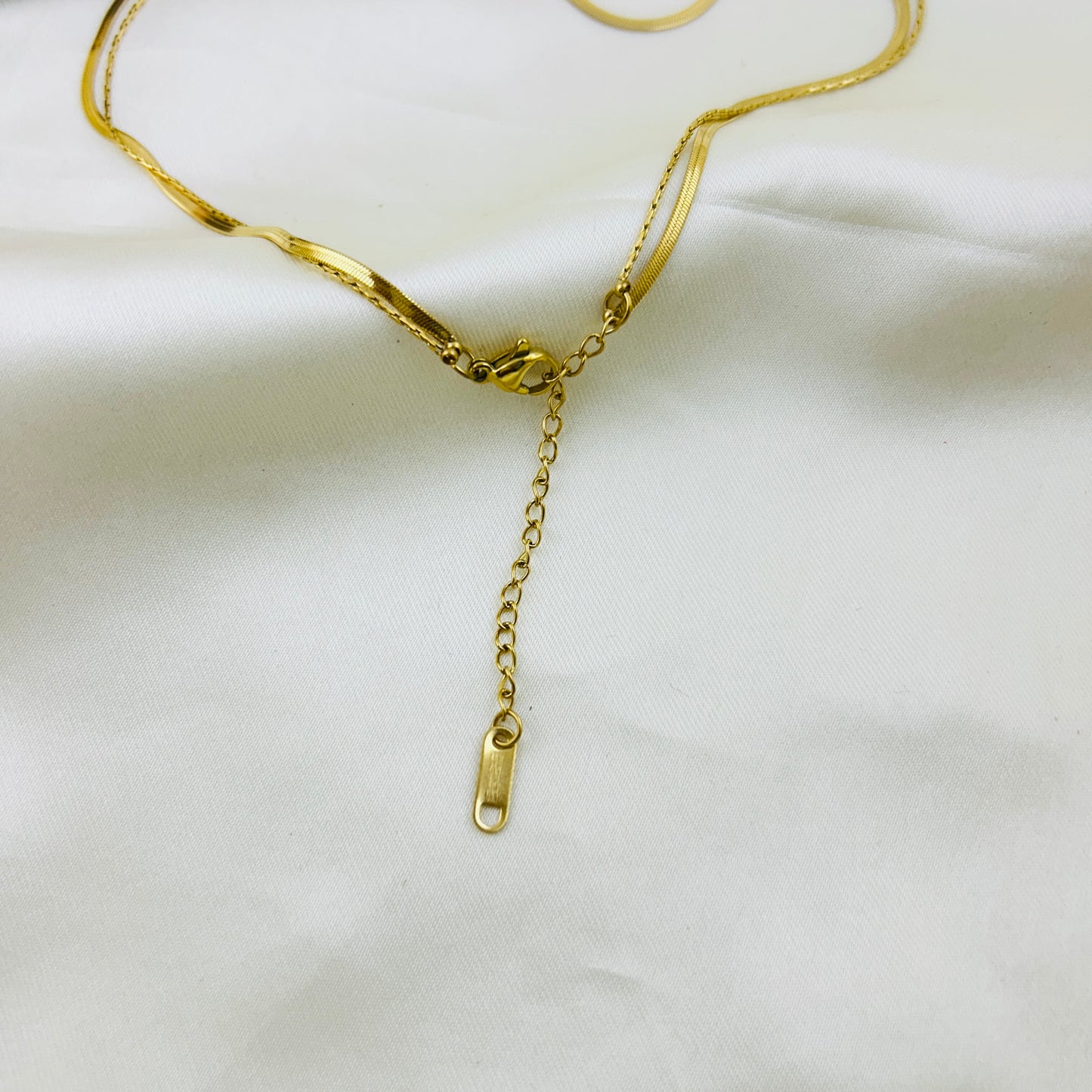 Two layered chain with shell enamel heart pendant demifine necklace