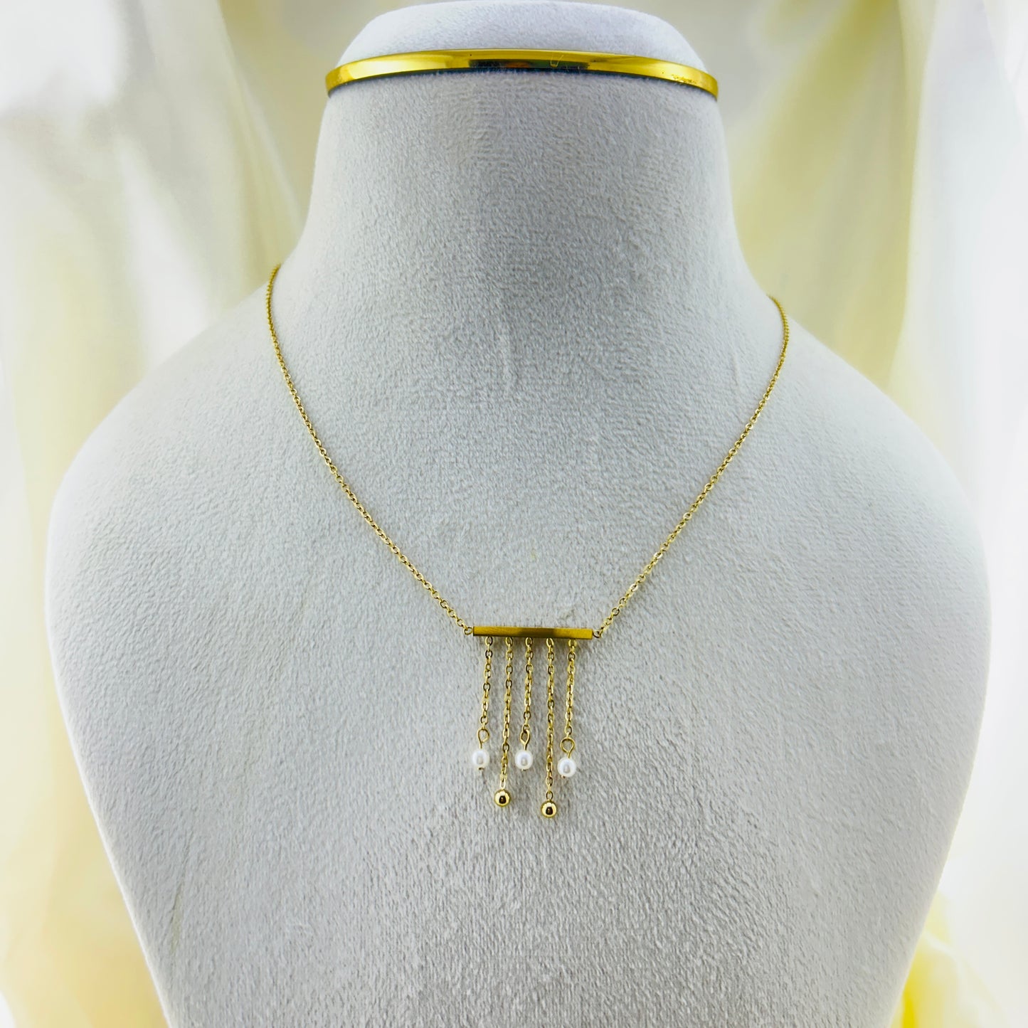 Pearl drop link chain dangle pendant - Demifine necklace
