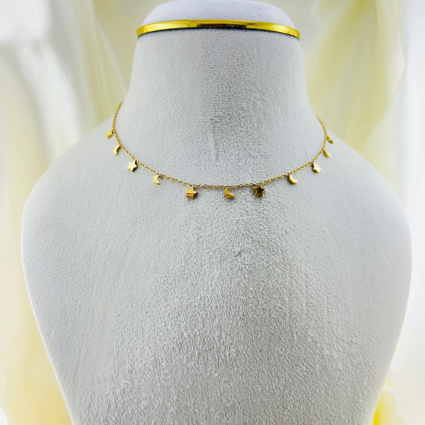 Star and moon around demifine necklace