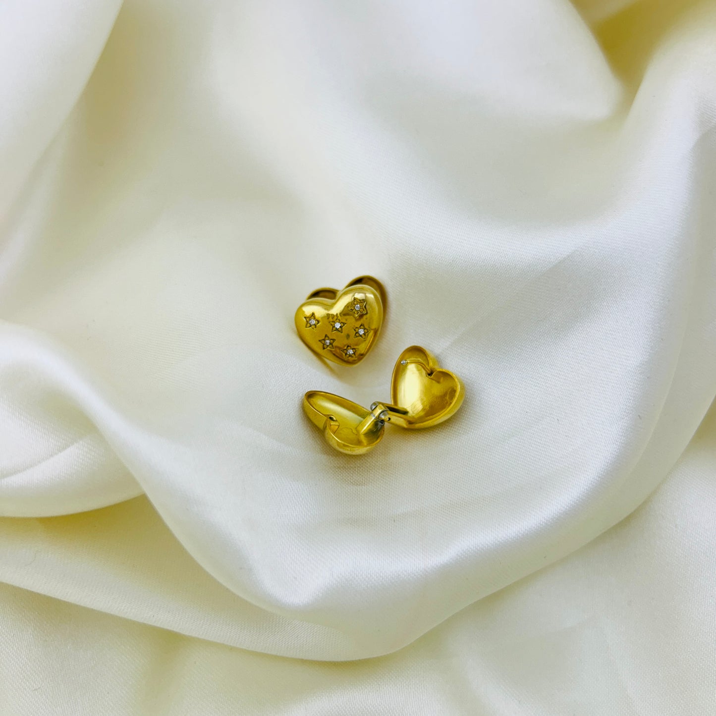 Star stone heart studs - hoop earrings
