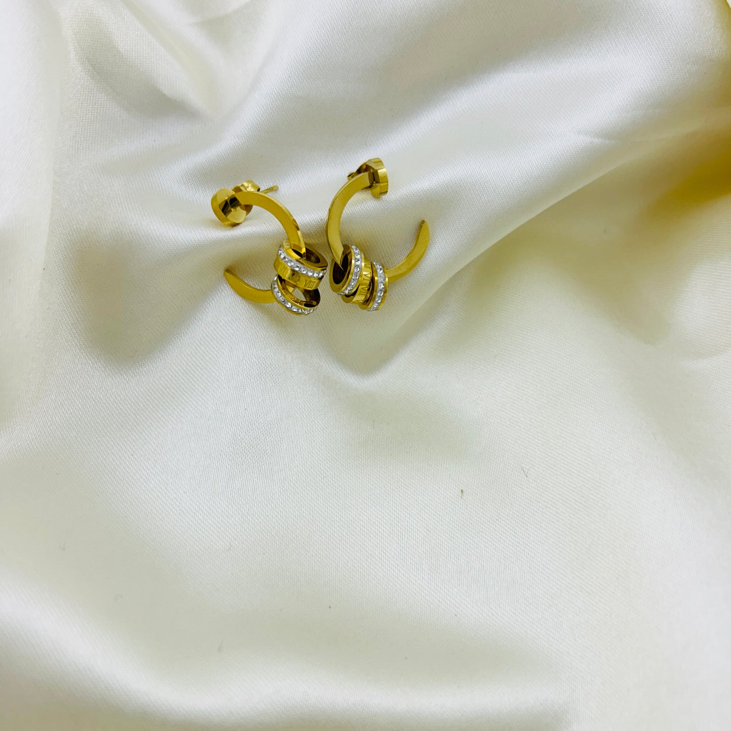 Ring style cuff studs with three tiny rings - hoop earrings