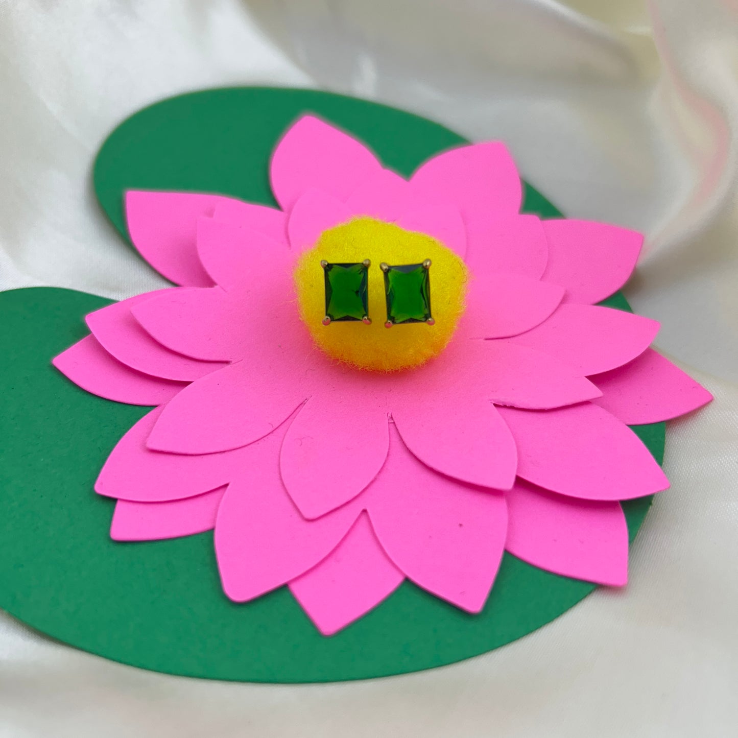 Emerald green stone studs - earrings