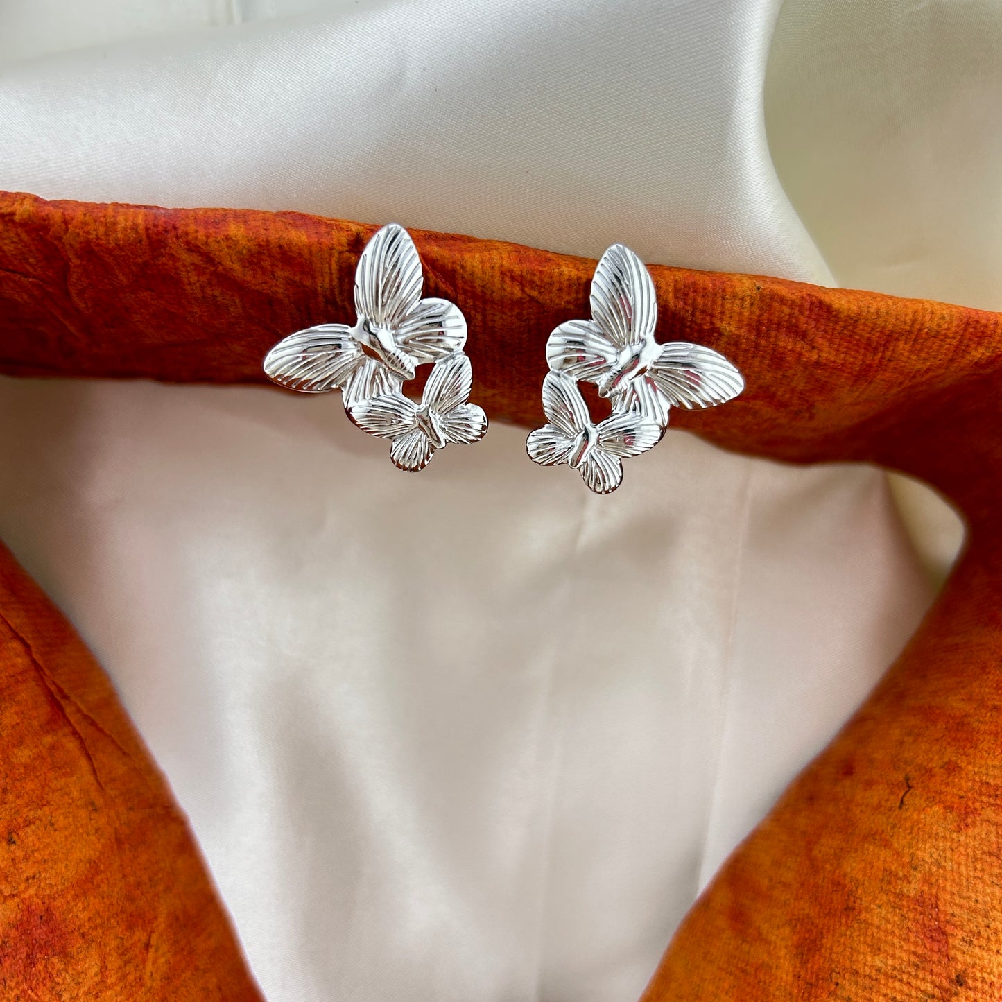 92.5 sterling silver plated Butterfly studs - dangle earrings