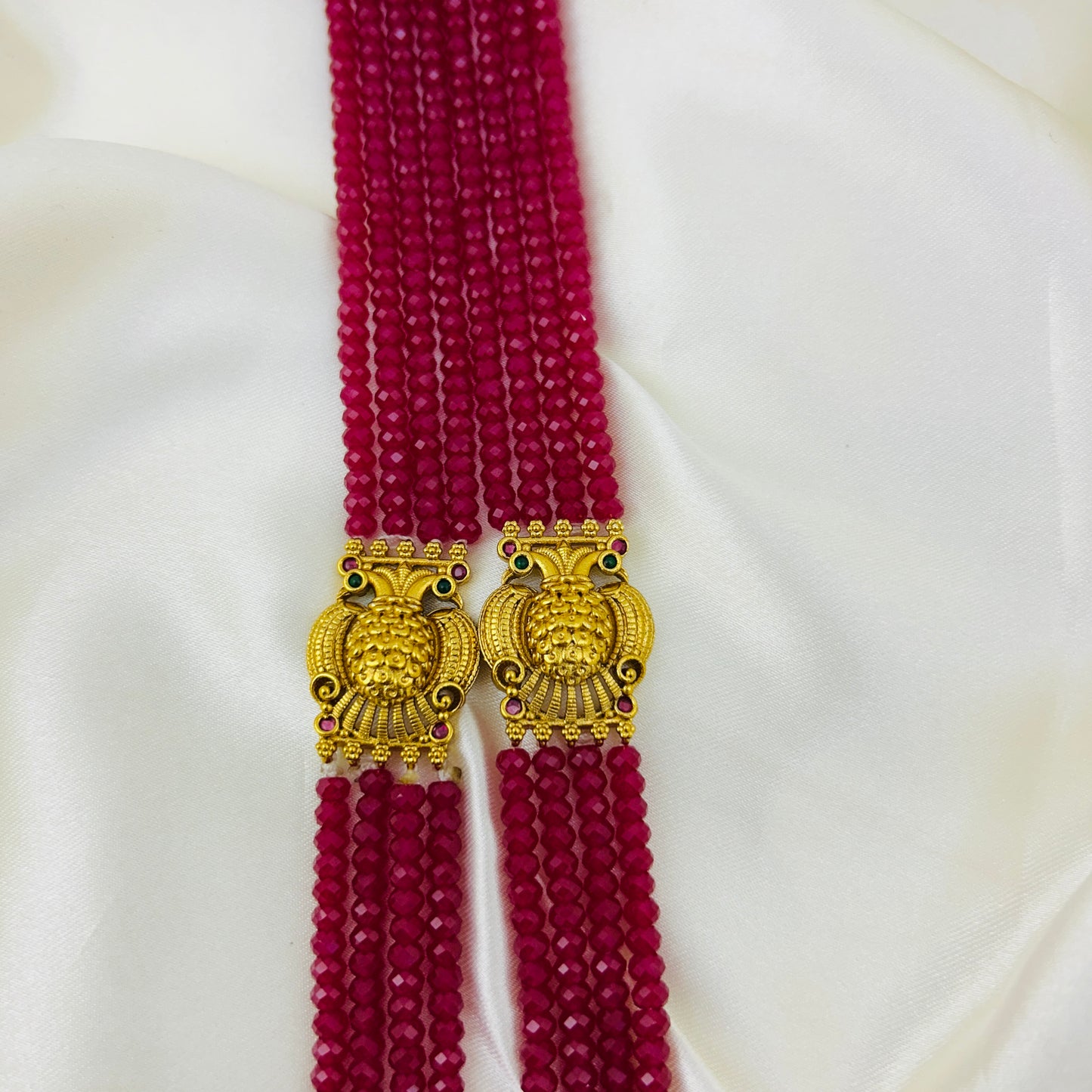 Deep pink Lab grown ruby beads rich and long ethnic haara
