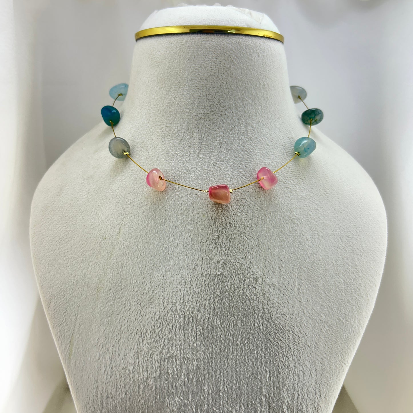 Blue and rose pink Natural stone invisible chain