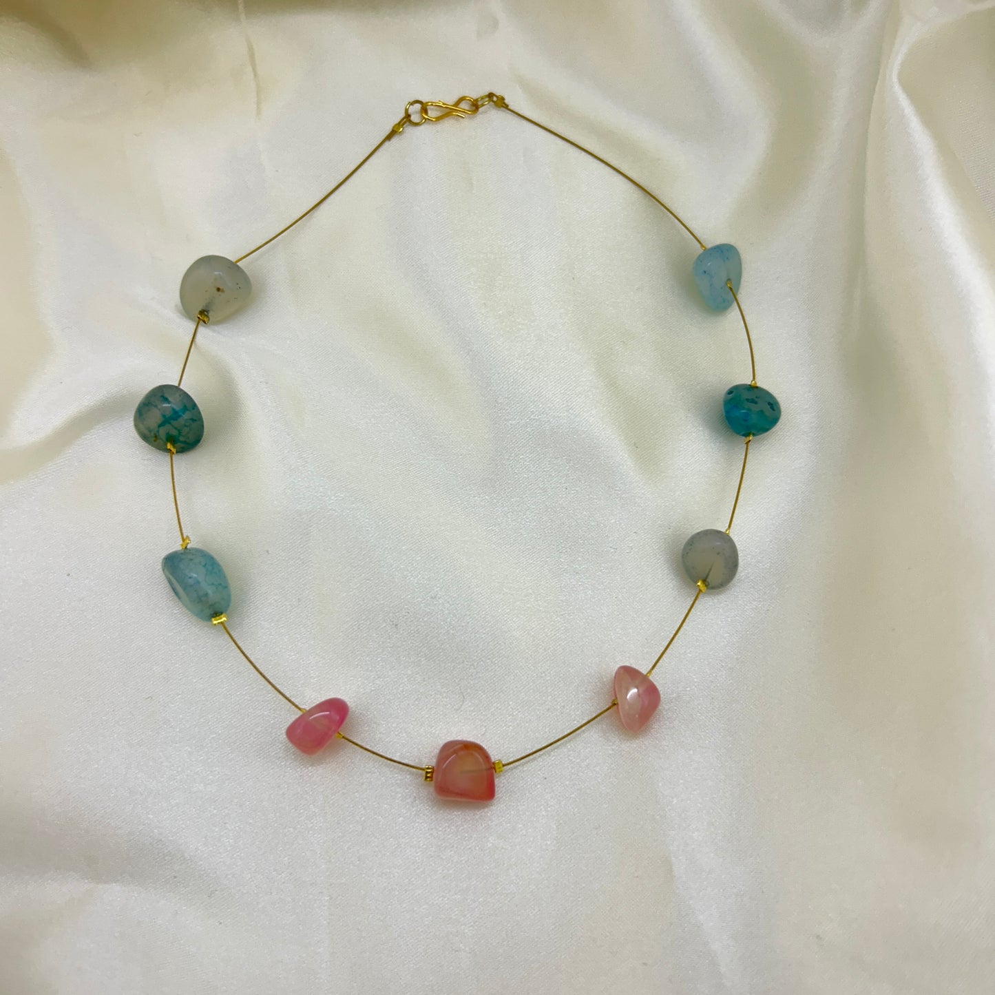 Blue and rose pink Natural stone invisible chain