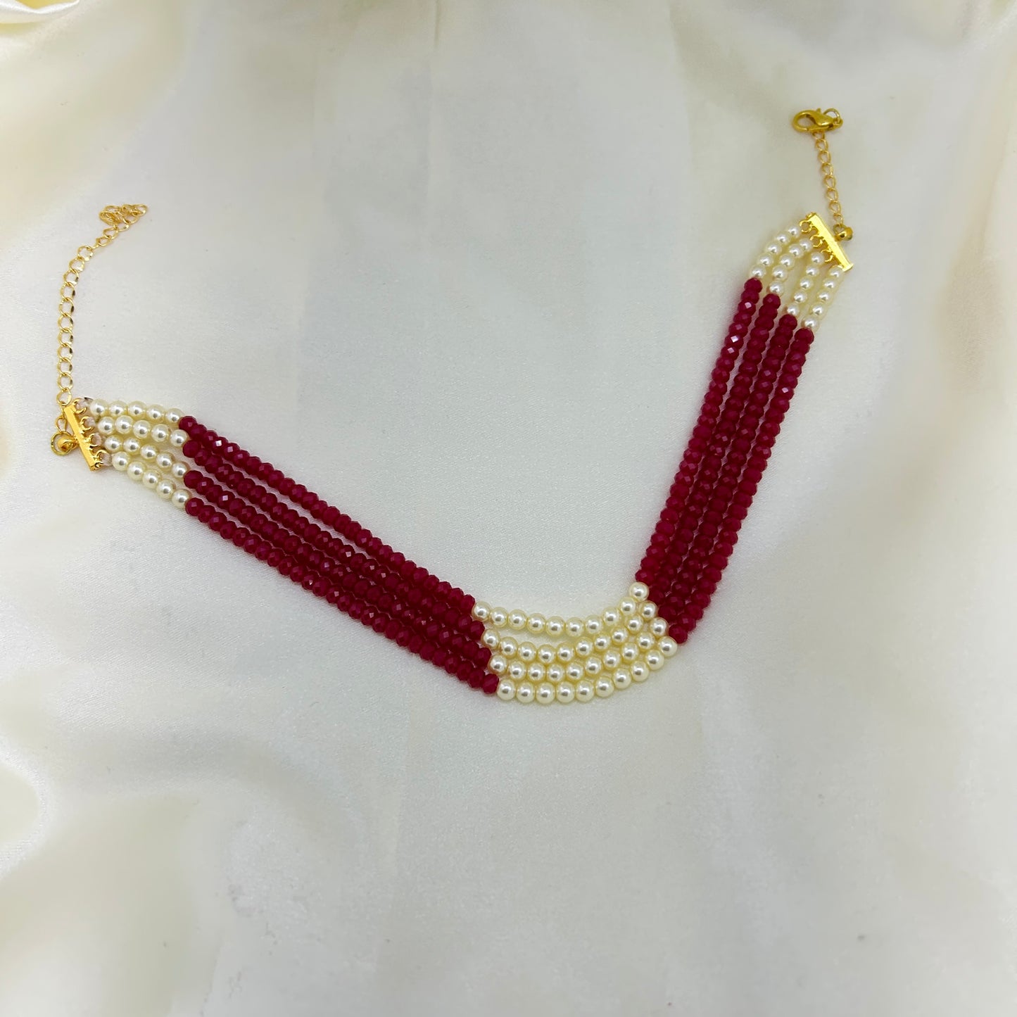No pendant choker with Swarovski Pearls and Lab grown ruby beads