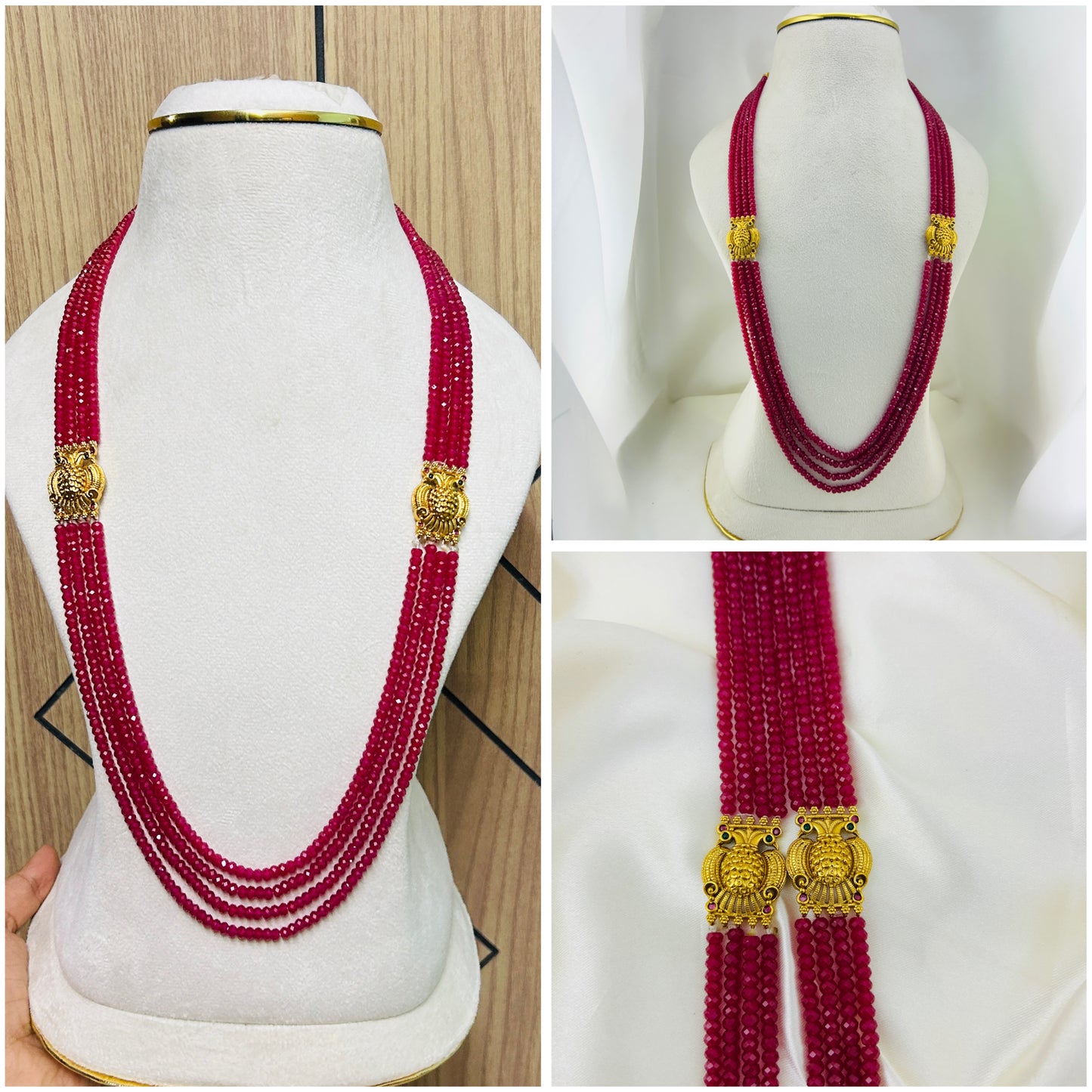 Deep pink Lab grown ruby beads rich and long ethnic haara