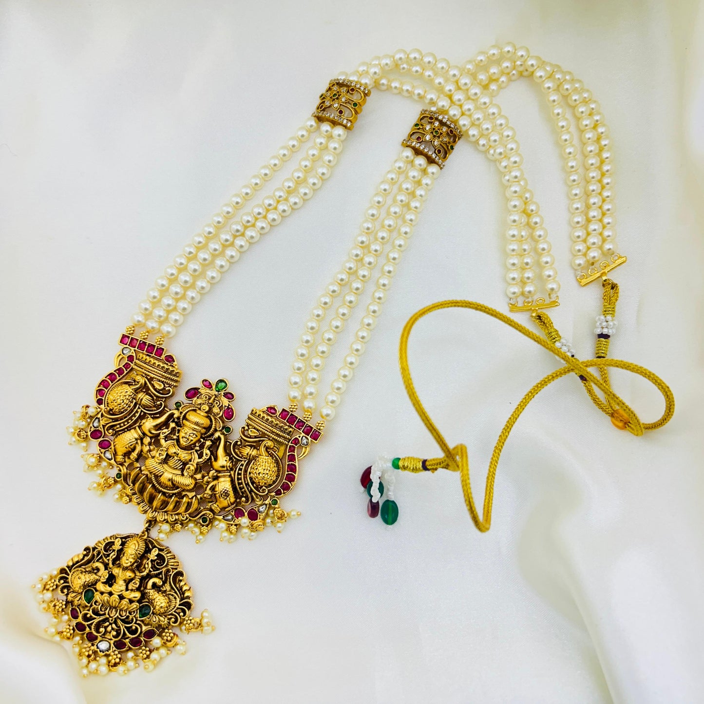 Grand Lakshmi Pearl Haara | Traditional Temple Jewellery Long Haram