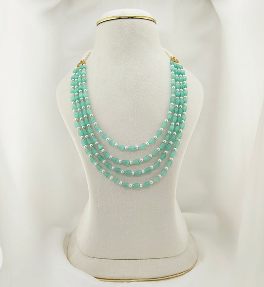 Light turquoise 4-layered Monalisa beaded necklace