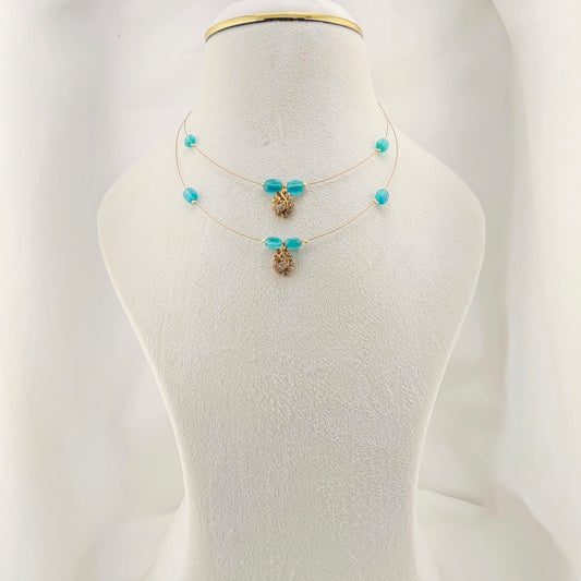 Two layered pacock green beaded invisible chain