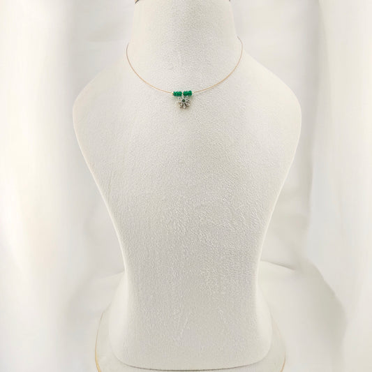 Flower pendant with green beads invisible chain