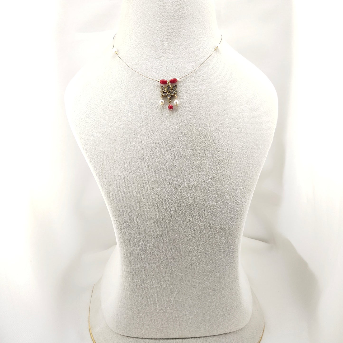 Coral and pearl lotus pendant invisible chain