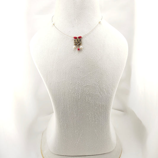 Coral and pearl lotus pendant invisible chain