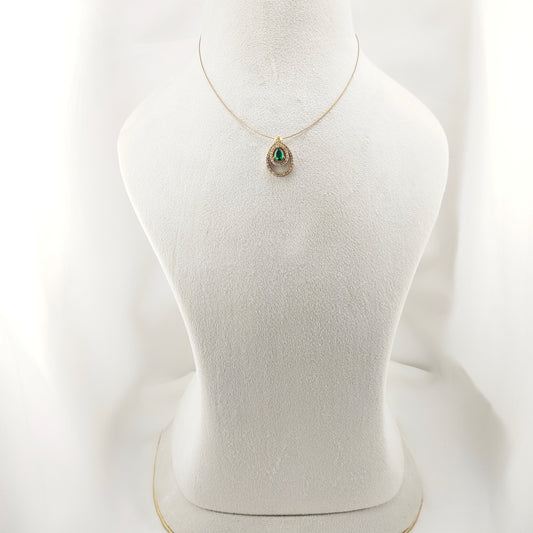 Green stone double drop pendant invisible chain