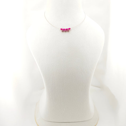 Pink stone flower pendants with ruby beaded invisible chain