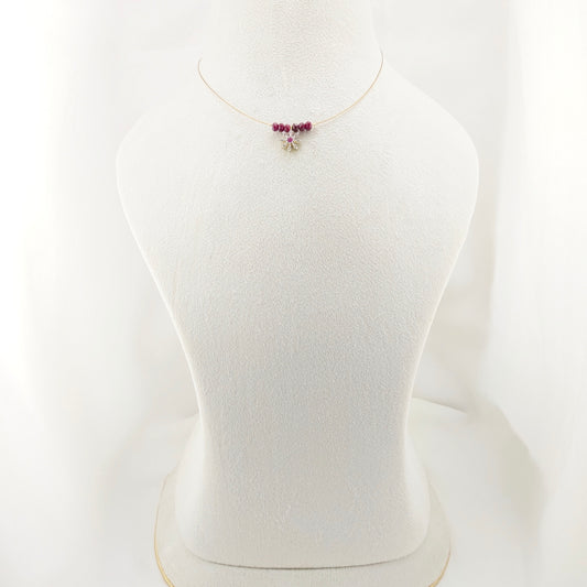 Pink stone flower pendant invisible chain