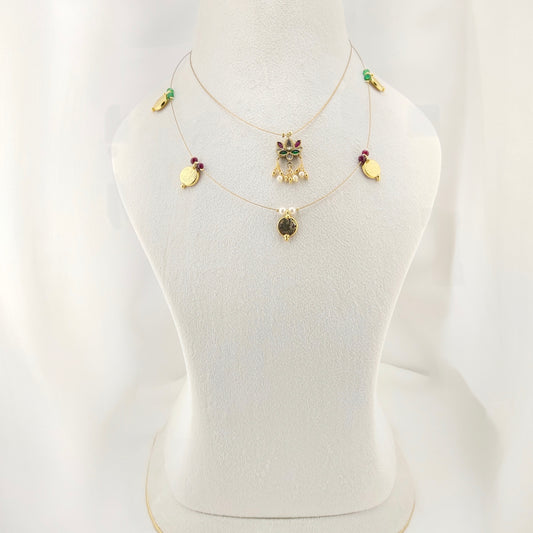 Traditional Lakshmi kasu with lotus pendant invisible chain (2-layer)
