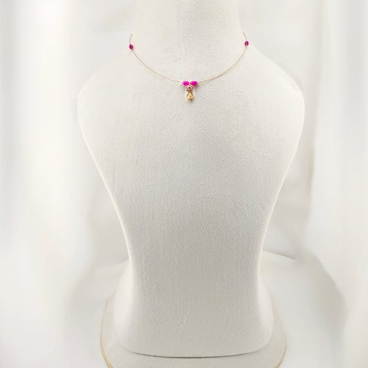 Traditional Lakshmi kasu with ruby beads - invisible chain