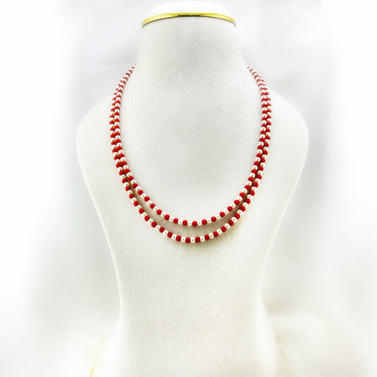 Two layered pearl and coral beaded necklace