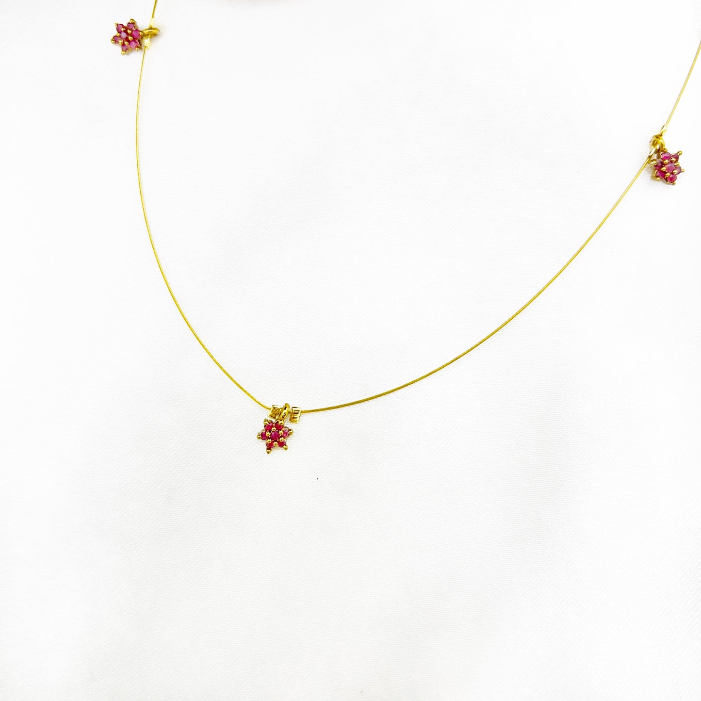 Pink flower pendant invisible chain