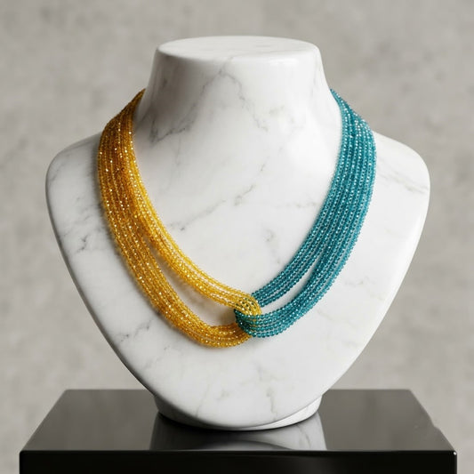 Ombre Yellow & Teal Multi-Strand Beaded Necklace