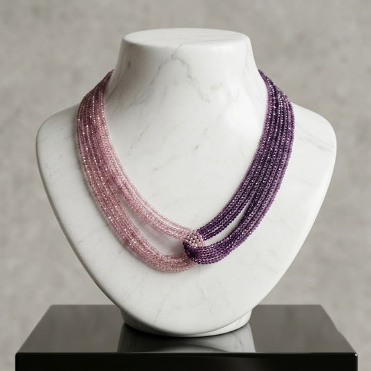 Purple Ombre Beaded Short Necklace | Handcrafted Gradient Statement Necklace