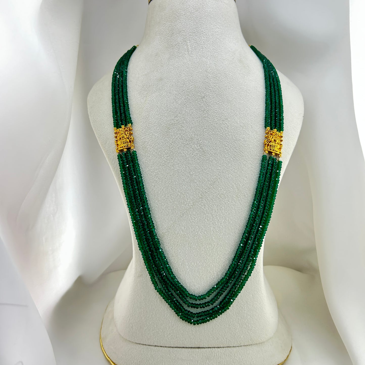 Long necklace with green semiprecious beads and Lakshmi pendants - 2