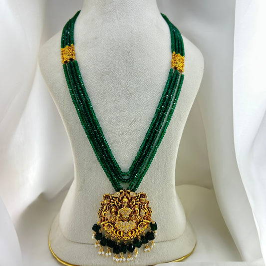 Long necklace with green semiprecious beads and Lakshmi pendants - 2