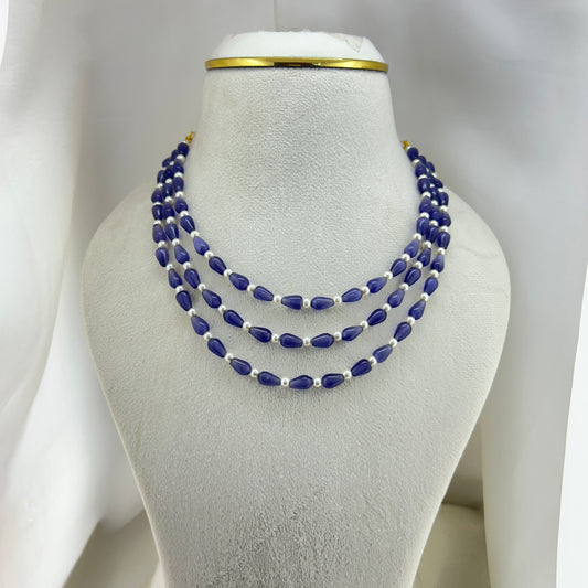 Three layer drop shape Purple cat-eye beaded neckalce