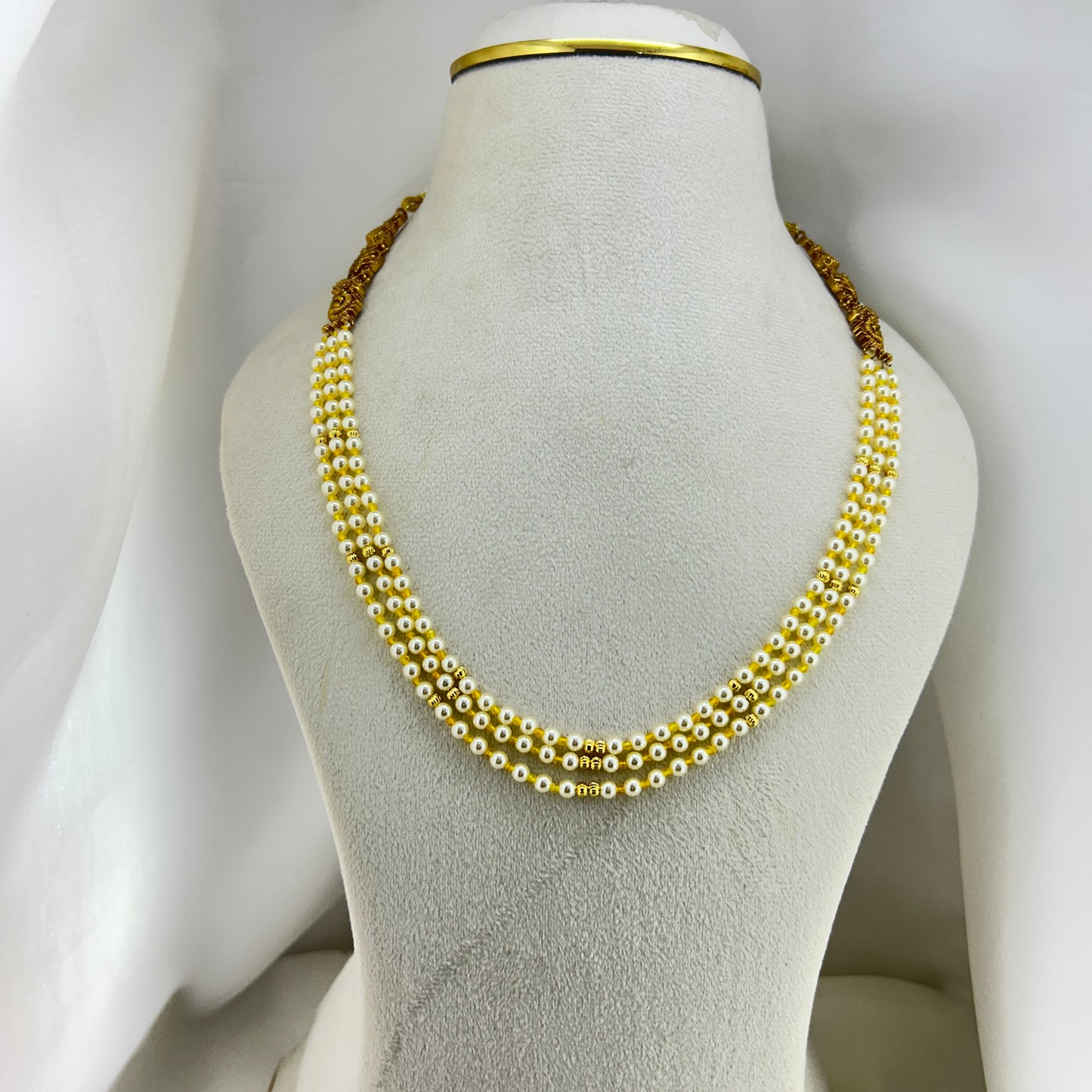 Beautiful Three layer pearl necklace with two long side pendants