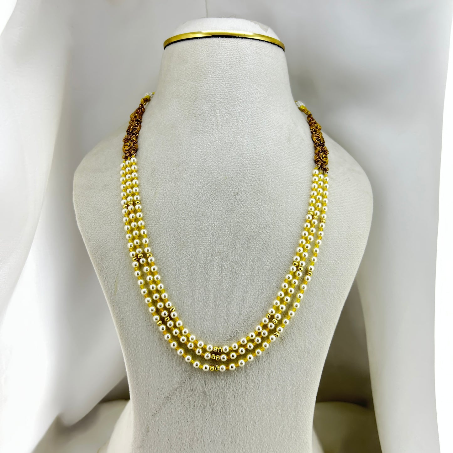 Beautiful Three layer pearl necklace with two long side pendants